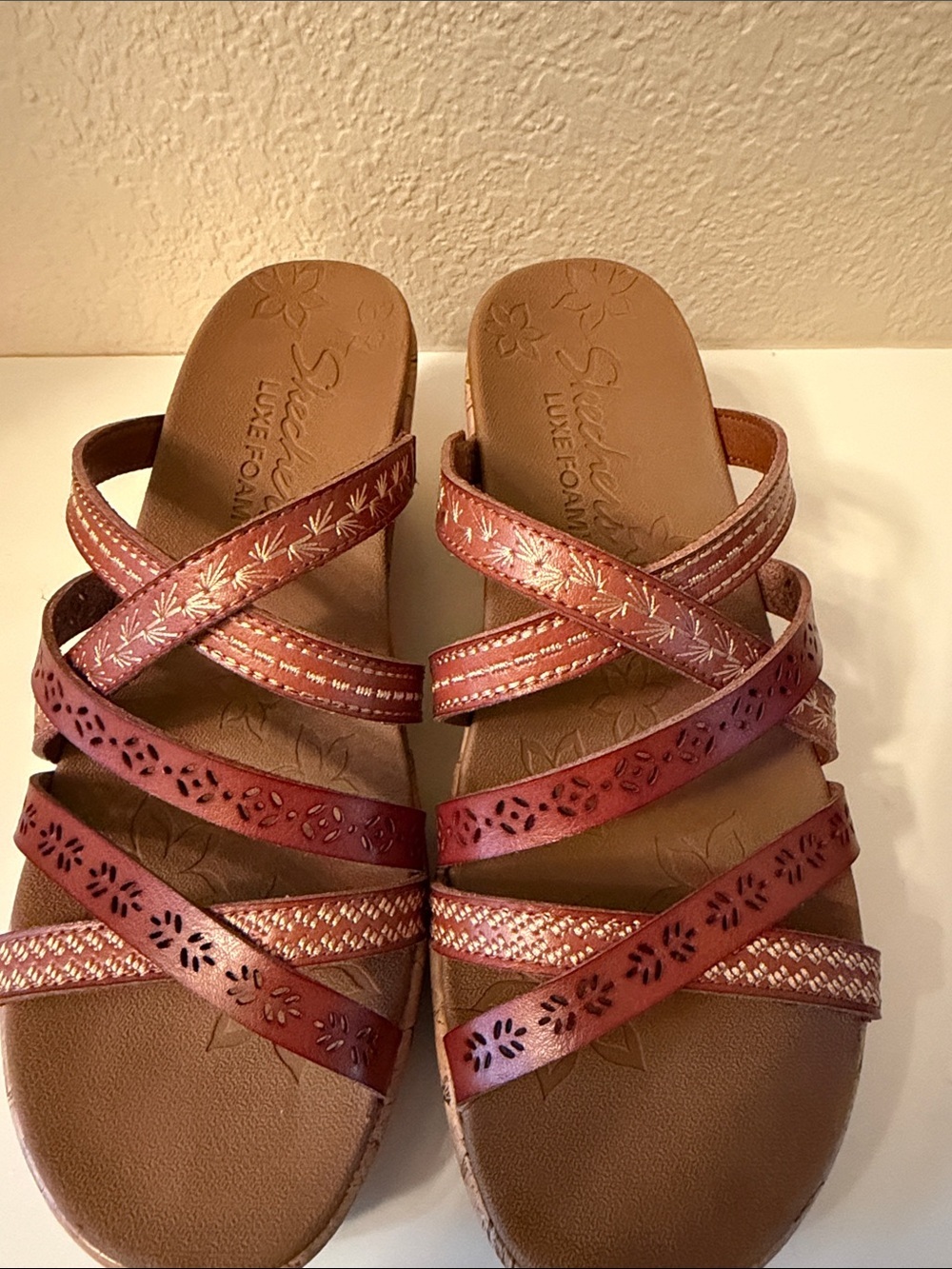 Skechers Brown Multi-Strap Wedge Sandals - Picture 10 of 16